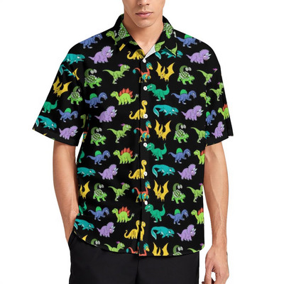 Derpy Dinozauri Cămașă Hawaii Desene Animat Drăguț Dinozaur Raptor Cămăși Casual Bărbați Street Style Bluze Vară mânecă scurtă