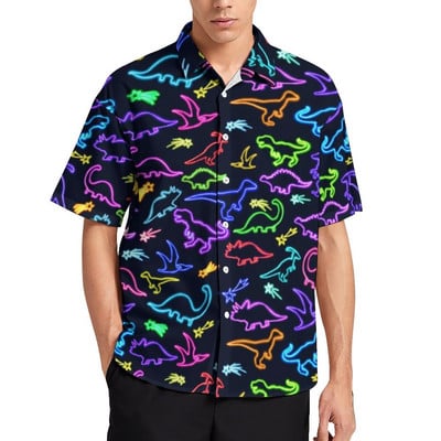 Derpy Dinosaurs Hawaii krekls karikatūra Cute Dinosaur Raptor ikdienas krekli Vīriešu ielas stila blūzes vasaras īsām piedurknēm