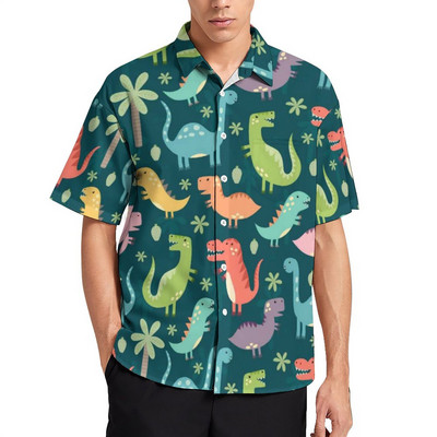 Derpy Dinosaurs Hawaii krekls karikatūra Cute Dinosaur Raptor ikdienas krekli Vīriešu ielas stila blūzes vasaras īsām piedurknēm