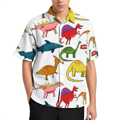Derpy Dinosaurs Hawaii krekls karikatūra Cute Dinosaur Raptor ikdienas krekli Vīriešu ielas stila blūzes vasaras īsām piedurknēm