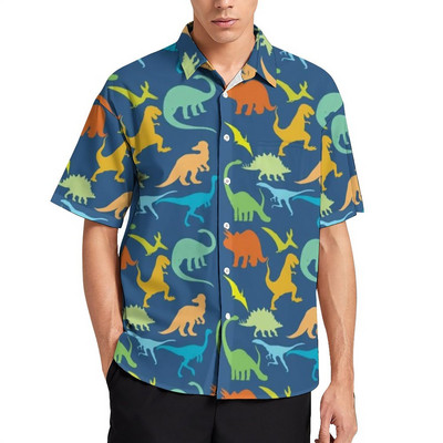 Derpy Dinosaurs Hawaii krekls karikatūra Cute Dinosaur Raptor ikdienas krekli Vīriešu ielas stila blūzes vasaras īsām piedurknēm