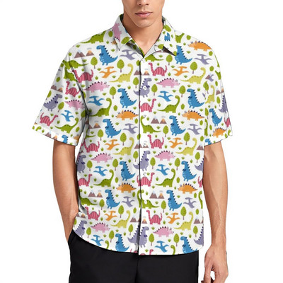Derpy Dinosaurs Hawaii krekls karikatūra Cute Dinosaur Raptor ikdienas krekli Vīriešu ielas stila blūzes vasaras īsām piedurknēm