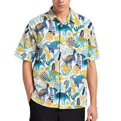 Derpy Dinosaurs Hawaii krekls karikatūra Cute Dinosaur Raptor ikdienas krekli Vīriešu ielas stila blūzes vasaras īsām piedurknēm