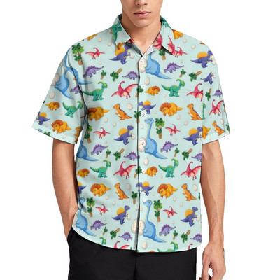 Derpy Dinosaurs Hawaii krekls karikatūra Cute Dinosaur Raptor ikdienas krekli Vīriešu ielas stila blūzes vasaras īsām piedurknēm