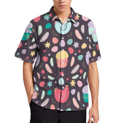 Funny Chicken Print atvaļinājuma krekls Vīriešu Hen On Nest Egg Ikdienas krekli Blūzes ar īsām piedurknēm Vintage Oversize