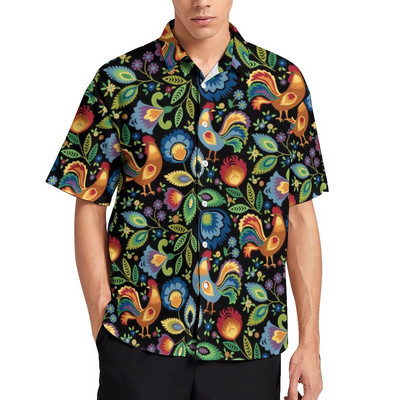 Funny Chicken Print atvaļinājuma krekls Vīriešu Hen On Nest Egg Ikdienas krekli Blūzes ar īsām piedurknēm Vintage Oversize