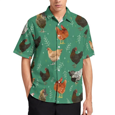 Funny Chicken Print atvaļinājuma krekls Vīriešu Hen On Nest Egg Ikdienas krekli Blūzes ar īsām piedurknēm Vintage Oversize