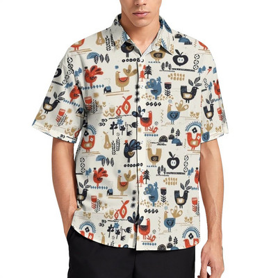 Funny Chicken Print atvaļinājuma krekls Vīriešu Hen On Nest Egg Ikdienas krekli Blūzes ar īsām piedurknēm Vintage Oversize