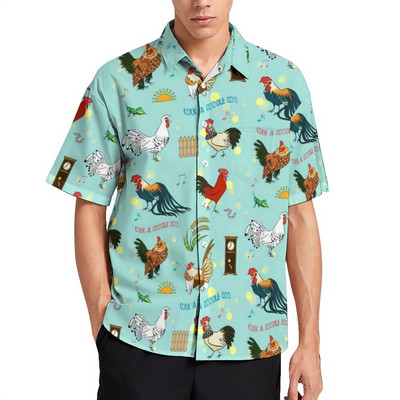 Funny Chicken Print atvaļinājuma krekls Vīriešu Hen On Nest Egg Ikdienas krekli Blūzes ar īsām piedurknēm Vintage Oversize