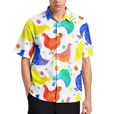 Funny Chicken Print atvaļinājuma krekls Vīriešu Hen On Nest Egg Ikdienas krekli Blūzes ar īsām piedurknēm Vintage Oversize