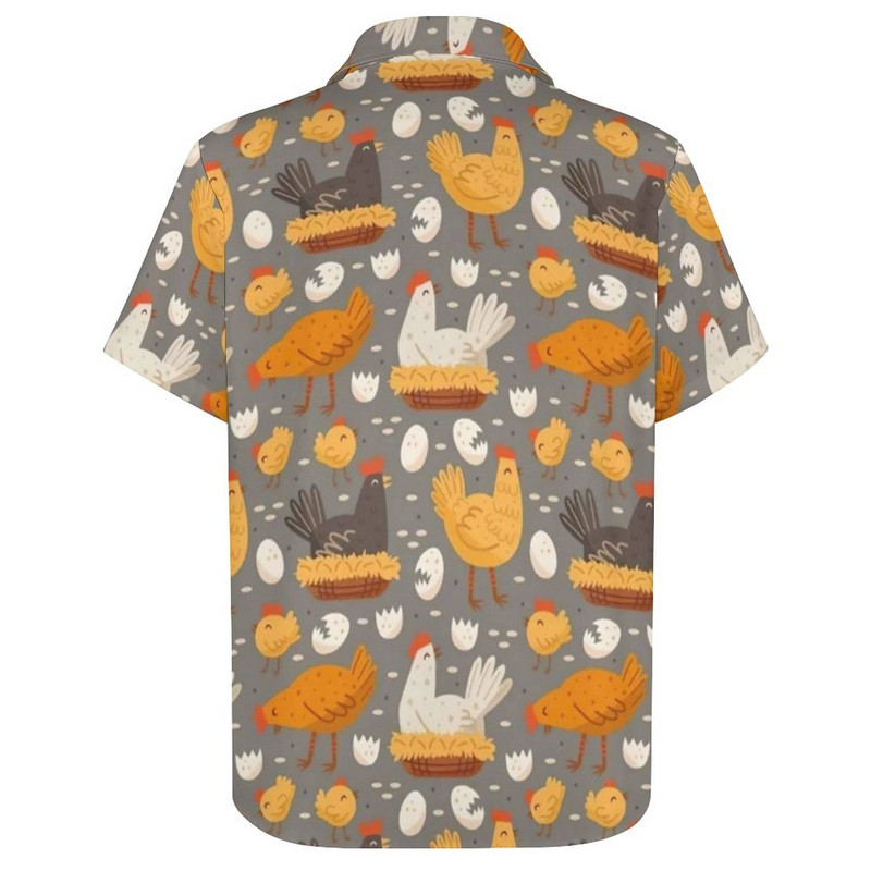 Funny Chicken Print atvaļinājuma krekls Vīriešu Hen On Nest Egg Ikdienas krekli Blūzes ar īsām piedurknēm Vintage Oversize