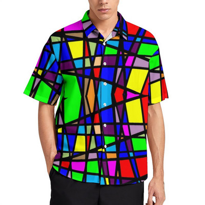 Bling Me Up Rainbow brīvdienu krekls Vīriešu svītraini popmākslas mirdzoši ikdienas krekli Havajiešu grafiskas blūzes ar īsām piedurknēm lielizmēra augšdaļa