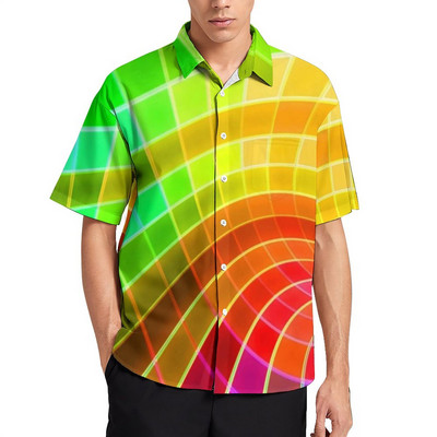 Bling Me Up Rainbow brīvdienu krekls Vīriešu svītraini popmākslas mirdzoši ikdienas krekli Havajiešu grafiskas blūzes ar īsām piedurknēm lielizmēra augšdaļa