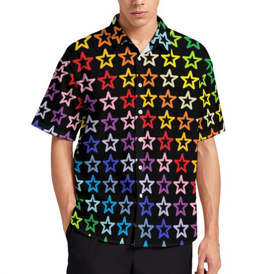 Bling Me Up Rainbow brīvdienu krekls Vīriešu svītraini popmākslas mirdzoši ikdienas krekli Havajiešu grafiskas blūzes ar īsām piedurknēm lielizmēra augšdaļa