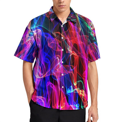 Bling Me Up Rainbow brīvdienu krekls Vīriešu svītraini popmākslas mirdzoši ikdienas krekli Havajiešu grafiskas blūzes ar īsām piedurknēm lielizmēra augšdaļa