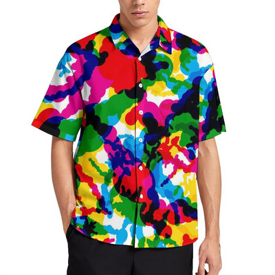 Bling Me Up Rainbow brīvdienu krekls Vīriešu svītraini popmākslas mirdzoši ikdienas krekli Havajiešu grafiskas blūzes ar īsām piedurknēm lielizmēra augšdaļa