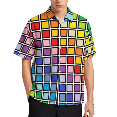 Bling Me Up Rainbow brīvdienu krekls Vīriešu svītraini popmākslas mirdzoši ikdienas krekli Havajiešu grafiskas blūzes ar īsām piedurknēm lielizmēra augšdaļa