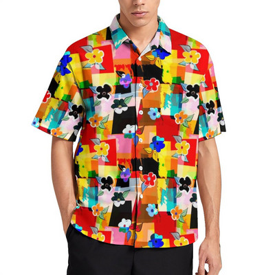 Bling Me Up Rainbow brīvdienu krekls Vīriešu svītraini popmākslas mirdzoši ikdienas krekli Havajiešu grafiskas blūzes ar īsām piedurknēm lielizmēra augšdaļa