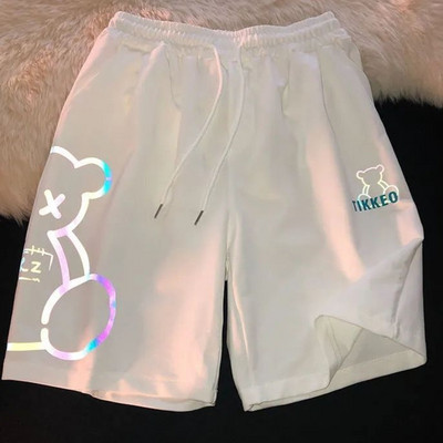 Reflective Little Bear Shorts For Men Summer Men`s Casual Gym Shorts Korean Fashion Shorts For Hombre Men`s Sports Cargo Shorts