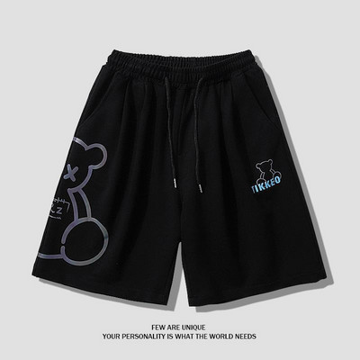 Pantaloni scurți reflectorizați Little Bear pentru bărbați Pantaloni scurți de sport ocazional pentru bărbați Pantaloni scurți la modă coreeană pentru bărbați Pantaloni scurți sport cargo pentru bărbați
