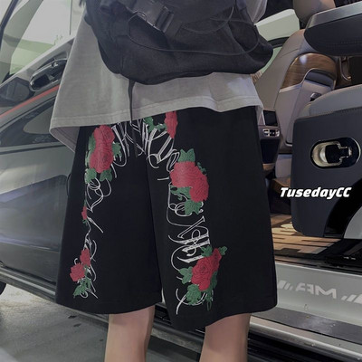 Μόδα Streetwear Σορτς για Ανδρικά Σορτς Y2k Rose Print Niche Vintage Σορτς Καλοκαιρινό σορτς μπάσκετ Casual σορτς για γυναίκες
