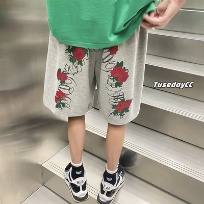 Μόδα Streetwear Σορτς για Ανδρικά Σορτς Y2k Rose Print Niche Vintage Σορτς Καλοκαιρινό σορτς μπάσκετ Casual σορτς για γυναίκες