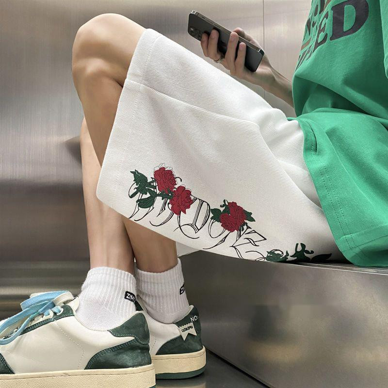 Μόδα Streetwear Σορτς για Ανδρικά Σορτς Y2k Rose Print Niche Vintage Σορτς Καλοκαιρινό σορτς μπάσκετ Casual σορτς για γυναίκες