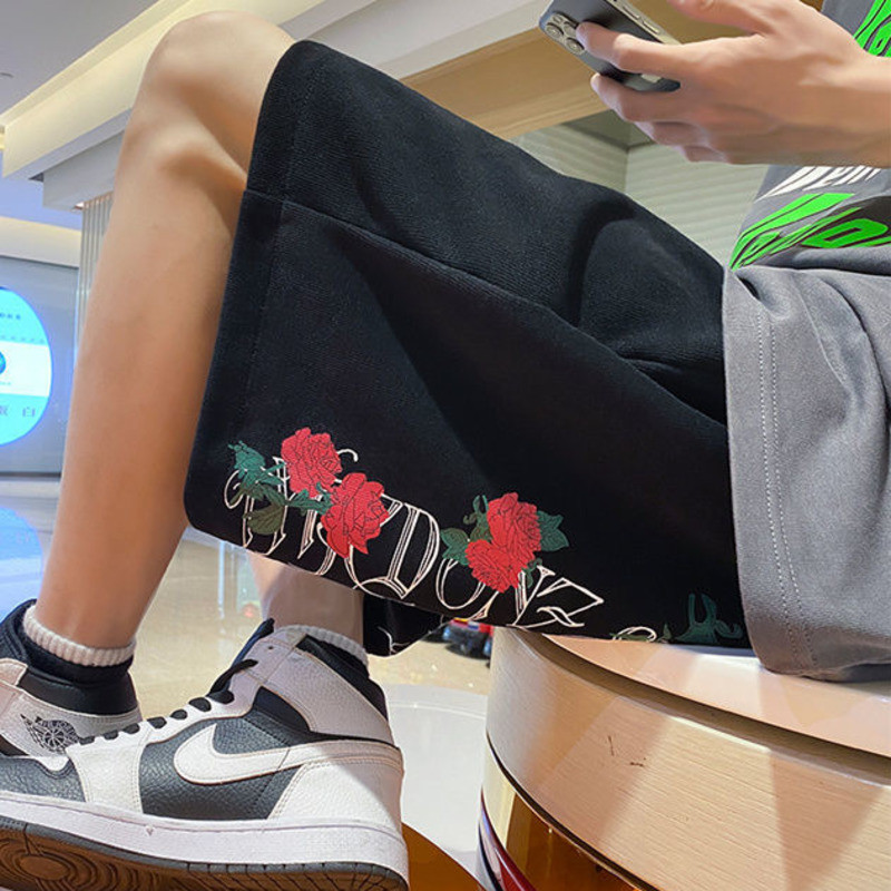 Μόδα Streetwear Σορτς για Ανδρικά Σορτς Y2k Rose Print Niche Vintage Σορτς Καλοκαιρινό σορτς μπάσκετ Casual σορτς για γυναίκες