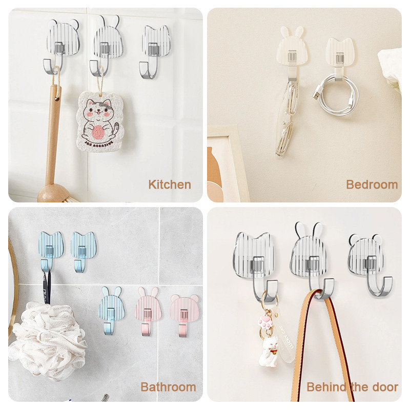 Διαφανή αυτοκόλλητα γάντζοι τοίχου Χαριτωμένος κολλητικός γάντζος για κουζίνα μπάνιο γάντζοι χωρίς ίχνος σακιδίου πλάτης κρεμαστό ράφι Κρεμάστρα κλειδιού