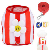 Svītraina kucēna suņu zirglieta un siksna ar jauku saules ziedu sieta vasaras vestu apģērbu maziem un vidējiem suņiem, regulējams maltiešu kaķis