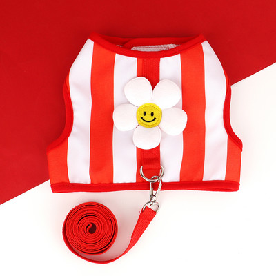 Svītraina kucēna suņu zirglieta un siksna ar jauku saules ziedu sieta vasaras vestu apģērbu maziem un vidējiem suņiem, regulējams maltiešu kaķis