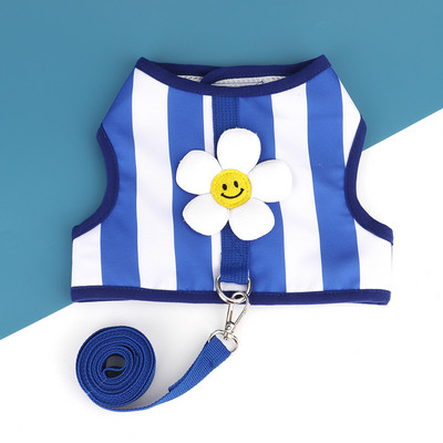 Svītraina kucēna suņu zirglieta un siksna ar jauku saules ziedu sieta vasaras vestu apģērbu maziem un vidējiem suņiem, regulējams maltiešu kaķis