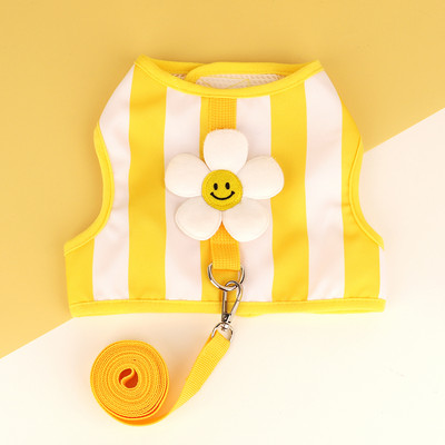 Svītraina kucēna suņu zirglieta un siksna ar jauku saules ziedu sieta vasaras vestu apģērbu maziem un vidējiem suņiem, regulējams maltiešu kaķis