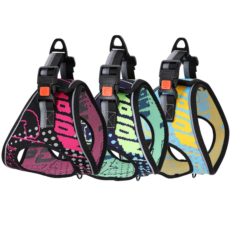 Nailon imprimat pentru câini de companie, vestă reglabilă fără tragere, câine, câine, pisică, ham reflectorizant pentru câini de talie mică, mijlocie, chihuahua pug