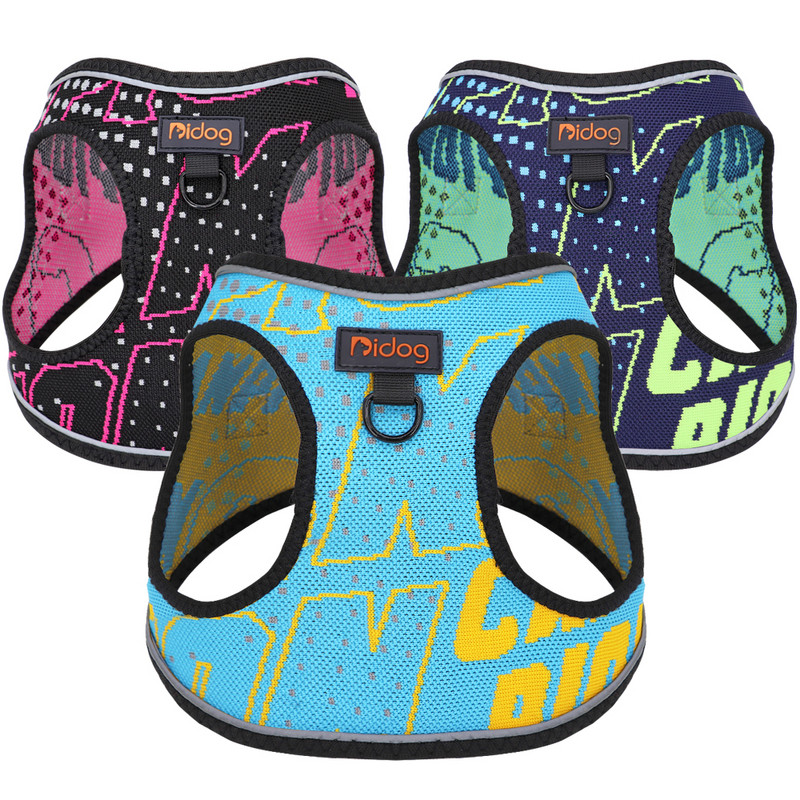 Nailon imprimat pentru câini de companie, vestă reglabilă fără tragere, câine, câine, pisică, ham reflectorizant pentru câini de talie mică, mijlocie, chihuahua pug