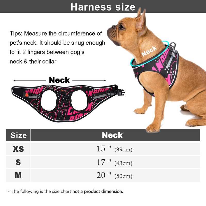 Nailon imprimat pentru câini de companie, vestă reglabilă fără tragere, câine, câine, pisică, ham reflectorizant pentru câini de talie mică, mijlocie, chihuahua pug