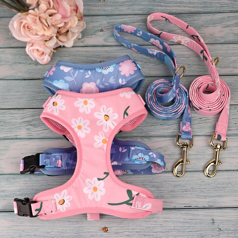 Minkštų šunų kačių pavadėlių rinkinys mažiems ir vidutiniams dideliems šunims Reguliuojamas naminių gyvūnėlių šuniukų kačiuko liemenės petnešos lauko pavadėliui Perros