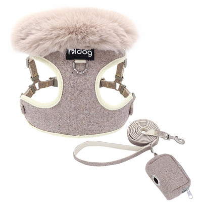 Soe koera kassi rakmete jalutusrihma komplekt Pehme karusnahast kaelarihm Reguleeritav lemmiklooma vesti rakmed väikestele ja keskmistele suurtele koertele kasside suupistekott Chihuahua