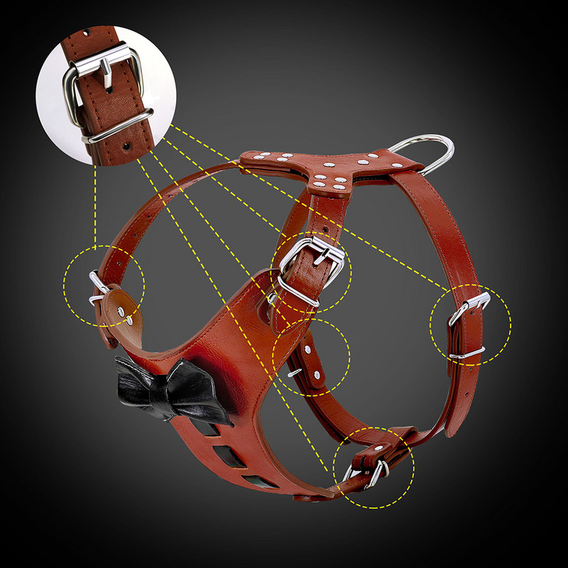 2022 m. Naujas naminių šunų natūralios odos diržas, reguliuojamas naminių gyvūnėlių diržų traukimo šuns liemenė su lanku vidutiniams šunims prancūzų buldogas