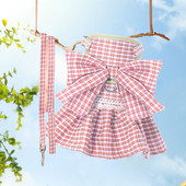 Σετ λουριών και λουριών για σκύλους μόδας Ρυθμιζόμενο γιλέκο φόρεμα για κατοικίδια καρό παπιγιόν ροζ λουρί για μικρούς μεσαίους σκύλους Φιόγκος