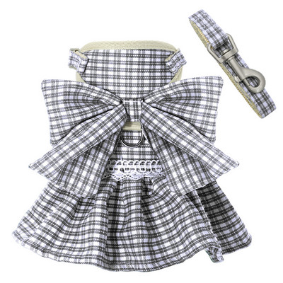 Σετ λουριών και λουριών για σκύλους μόδας Ρυθμιζόμενο γιλέκο φόρεμα για κατοικίδια καρό παπιγιόν ροζ λουρί για μικρούς μεσαίους σκύλους Φιόγκος