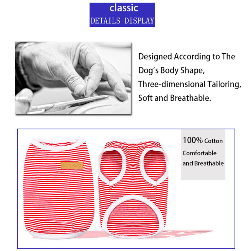 Klasisks svītrains suņu krekls Lēti suņu apģērbi maziem suņiem Vasaras čivavas krekls Mīlīgs kucēnu vestterjers mājdzīvnieku apģērbs sunim