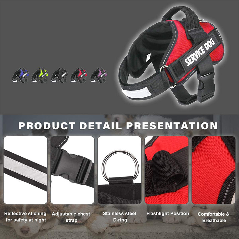 Isikupärastatud teeninduskoera rakmed, reguleeritavad ja reguleeritavad tõmbevabad lemmikloomade rakmed väikesele keskmisele suurele koerale kohandatud plaastriga