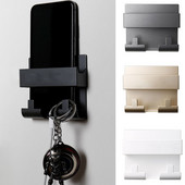 Стойка за стенен държач за телефон Самозалепваща се стойка за зареждане на мобилен телефон за хотел Универсална стойка за телефон Куки за ключове Стенен рафт