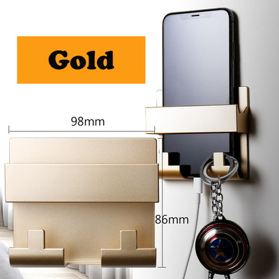 Стойка за стенен държач за телефон Самозалепваща се стойка за зареждане на мобилен телефон за хотел Универсална стойка за телефон Куки за ключове Стенен рафт