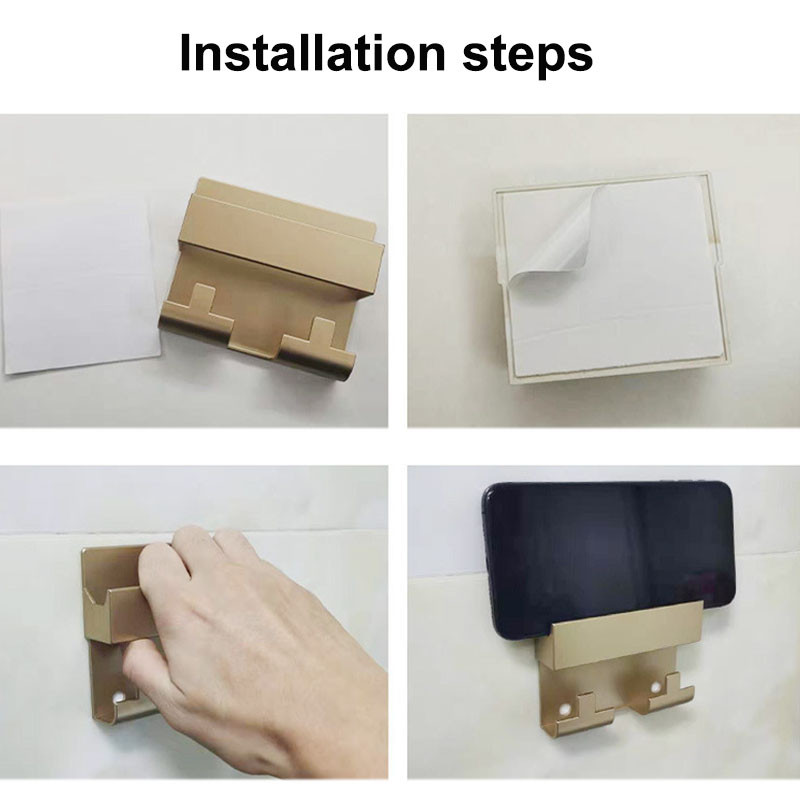 Стойка за стенен държач за телефон Самозалепваща се стойка за зареждане на мобилен телефон за хотел Универсална стойка за телефон Куки за ключове Стенен рафт