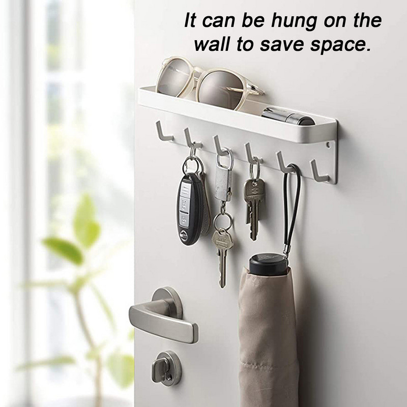 Μπρελόκ για τοίχο με μικρό ράφι και 6 μεταλλικούς γάντζους Επιτοίχια κλειδαριές Αυτοκόλλητη οργάνωση τοίχου με κρεμάστρα για πόρτα