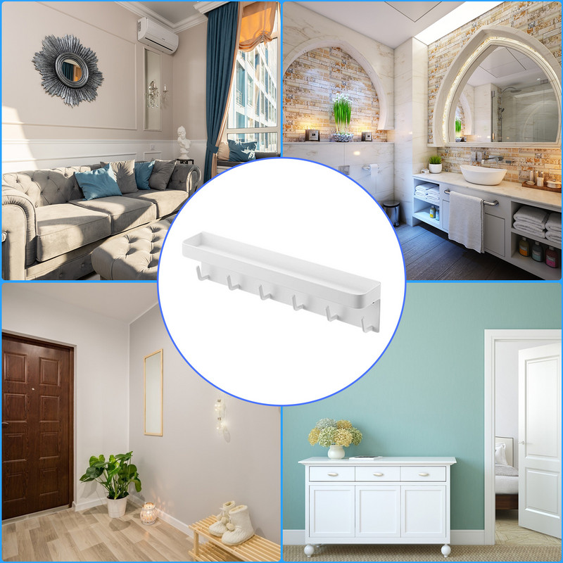 Μπρελόκ για τοίχο με μικρό ράφι και 6 μεταλλικούς γάντζους Επιτοίχια κλειδαριές Αυτοκόλλητη οργάνωση τοίχου με κρεμάστρα για πόρτα