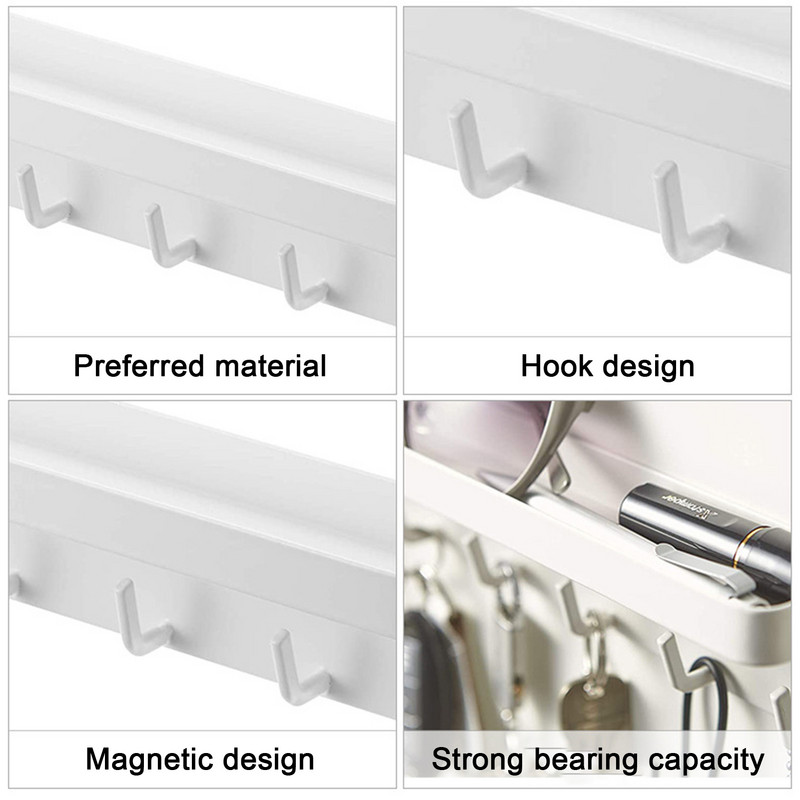 Μπρελόκ για τοίχο με μικρό ράφι και 6 μεταλλικούς γάντζους Επιτοίχια κλειδαριές Αυτοκόλλητη οργάνωση τοίχου με κρεμάστρα για πόρτα