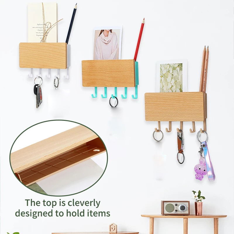 Ξύλινο ράφι τοίχου Sundries Κουτί αποθήκευσης Επιτοίχια Τύπος Διακοσμητική κρεμάστρα Organizer Μπρελόκ Ξύλινο γάντζος κουζίνας τοίχου οργάνωσης εργαλεία